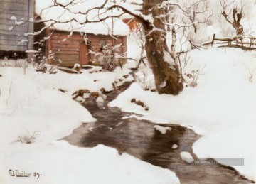 Hiver sur l’île de Stord Norvégien Frits Thaulow Peinture à l'huile